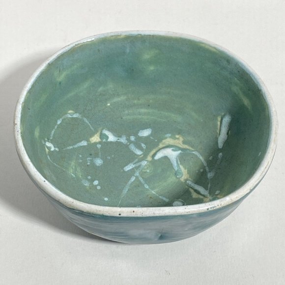 Dan Eash Pottery PA Handmade Decorative Abstract Green Glazed Stoneware Bowl 5in - Picture 4 of 13